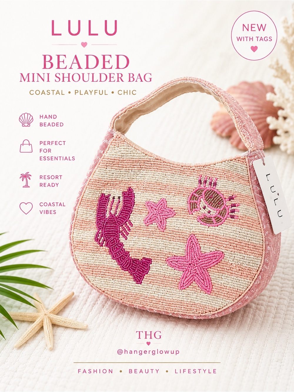 Lulu's Pink Beaded Coastal Mini Shoulder Bag